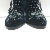 Chloe Susanna Studded Velvet Ankle Boots Navy Size 35.5 Buckle Booties NEW