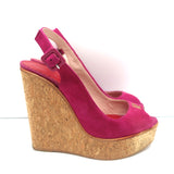 CH Carolina Herrera Cork Platform Sandals Pink Suede Size 37 Slingback Wedge