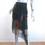 Dries Van Noten Asymmetrical Skirt Black Floral Embroidered Organza Size 36