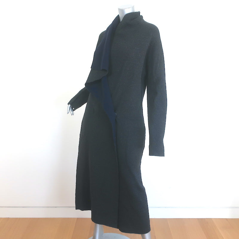 Lanvin Draped-Front Sweater Coat Charcoal Wool-Blend Size 40
