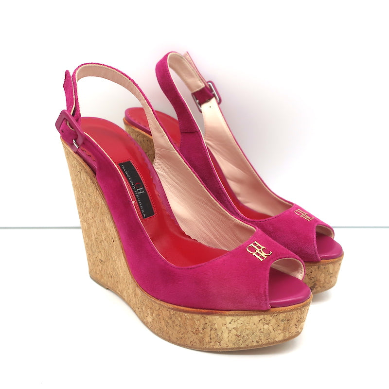 Gucci Alexis Wrap Platform Wedge Sandals Metallic Gold Pink Leather