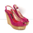 CH Carolina Herrera Cork Platform Sandals Pink Suede Size 37 Slingback Wedge