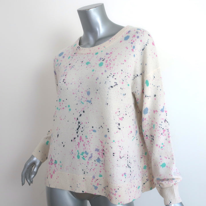 White + Warren Cashmere Paint Splatter Sweater Cream/Multi Size Medium