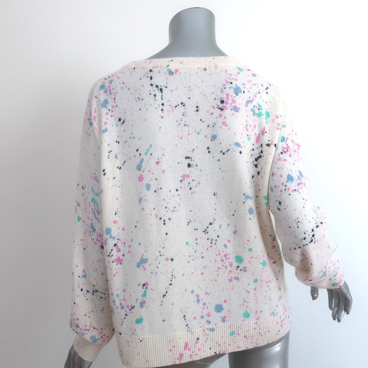 White + Warren Cashmere Paint Splatter Sweater Cream/Multi Size Medium