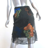 Dries Van Noten Asymmetrical Skirt Black Floral Embroidered Organza Size 36