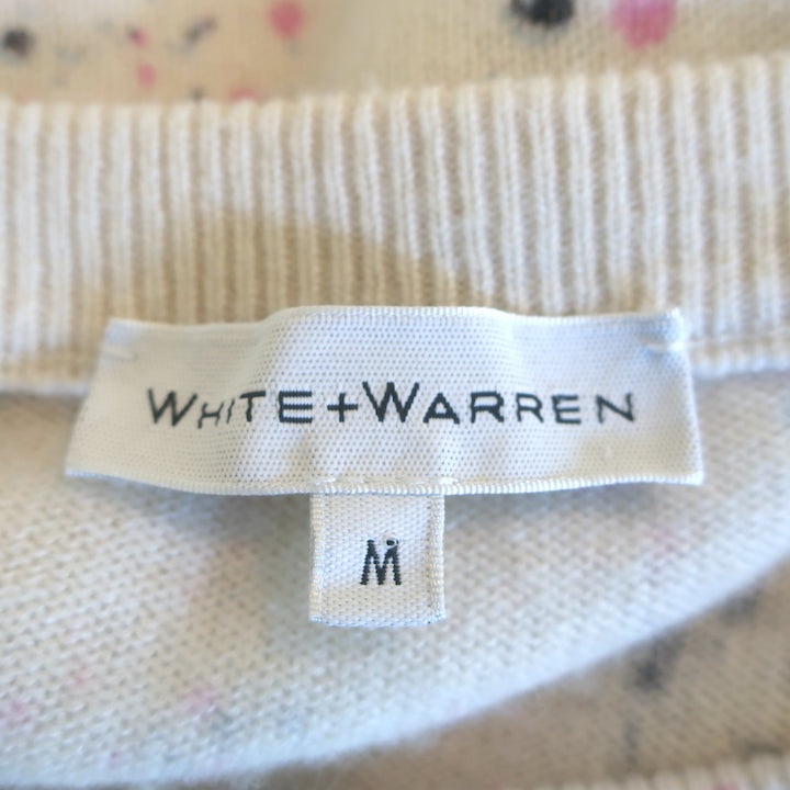 White + Warren Cashmere Paint Splatter Sweater Cream/Multi Size Medium