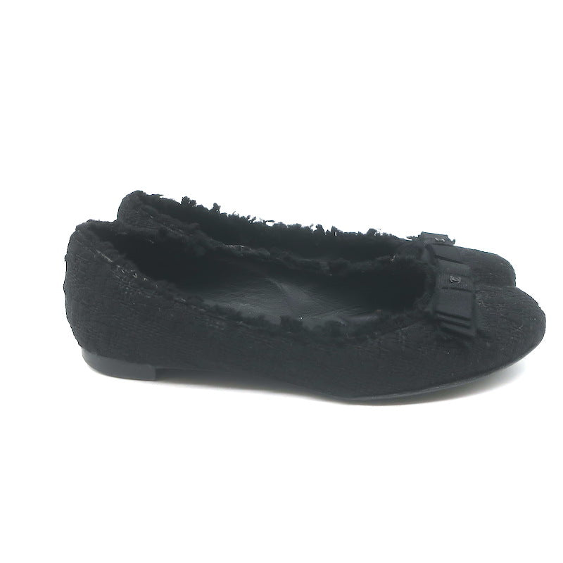 Chanel Tweed CC Bow Ballet Flats Black Size 37