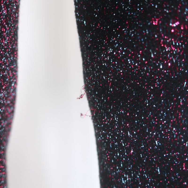 Chanel FW14 Pleated Metallic Long Sleeve Dress Fuchsia Stretch Knit Size 38