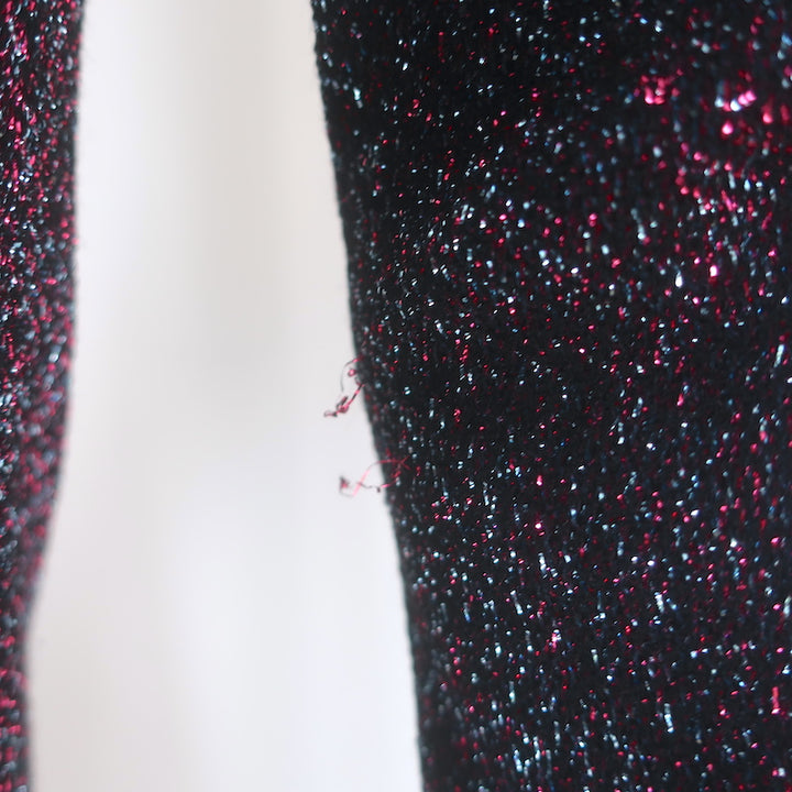 Chanel FW14 Pleated Metallic Long Sleeve Dress Fuchsia Stretch Knit Size 38
