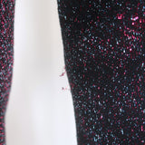 Chanel FW14 Pleated Metallic Long Sleeve Dress Fuchsia Stretch Knit Size 38