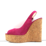 CH Carolina Herrera Cork Platform Sandals Pink Suede Size 37 Slingback Wedge
