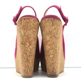 CH Carolina Herrera Cork Platform Sandals Pink Suede Size 37 Slingback Wedge