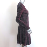 Chanel FW14 Pleated Metallic Long Sleeve Dress Fuchsia Stretch Knit Size 38