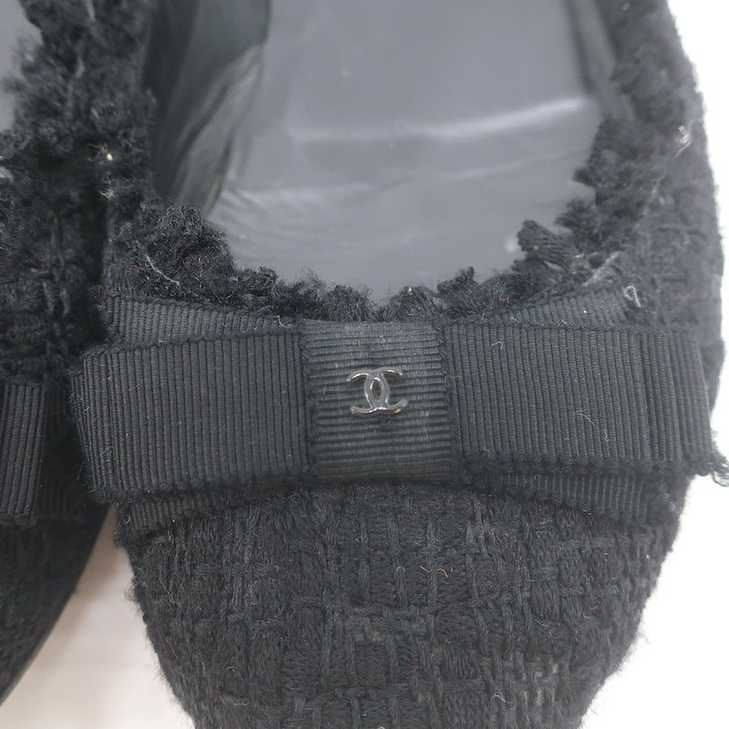 Chanel Tweed CC Bow Ballet Flats Black Size 37
