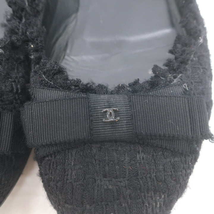 Chanel Tweed CC Bow Ballet Flats Black Size 37