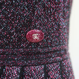 Chanel FW14 Pleated Metallic Long Sleeve Dress Fuchsia Stretch Knit Size 38