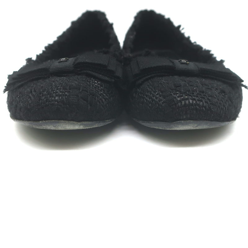 Chanel Tweed CC Bow Ballet Flats Black Size 37