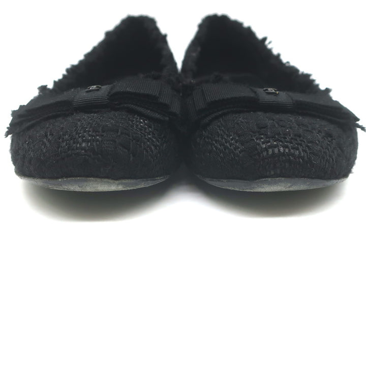 Chanel Tweed CC Bow Ballet Flats Black Size 37