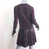 Chanel FW14 Pleated Metallic Long Sleeve Dress Fuchsia Stretch Knit Size 38