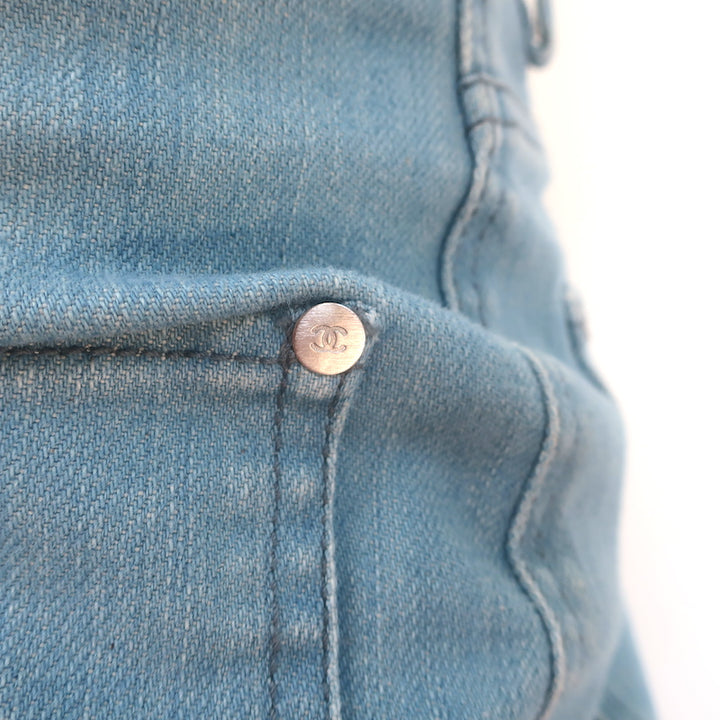 Chanel 07P Patch Pocket Flared Jeans Light Denim Size 38
