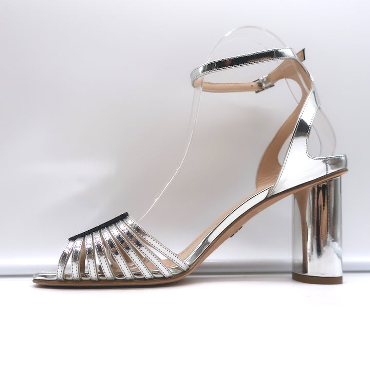 Christian Dior Metallic Ankle Strap Sandals Silver Mirrored Leather Size 39