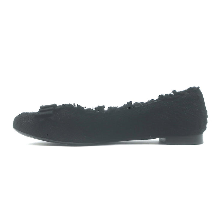 Chanel Tweed CC Bow Ballet Flats Black Size 37
