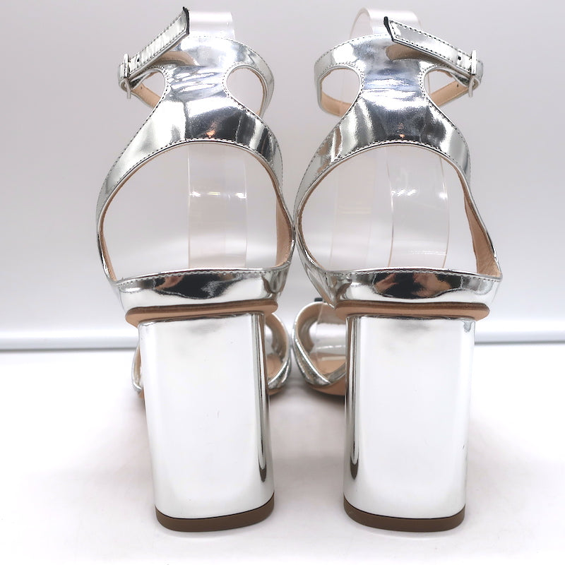 Christian Dior Metallic Ankle Strap Sandals Silver Mirrored Leather Size 39
