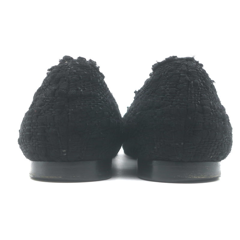 Chanel Tweed CC Bow Ballet Flats Black Size 37