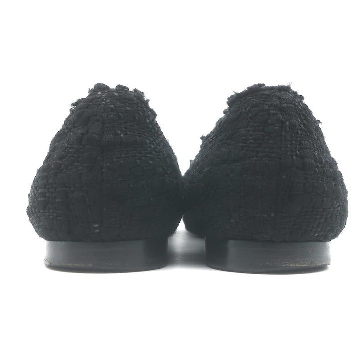 Chanel Tweed CC Bow Ballet Flats Black Size 37