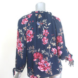 Joie silk tie-sleeve button-down blouse, navy floral print, size Small — authentic pre-owned luxury piece.