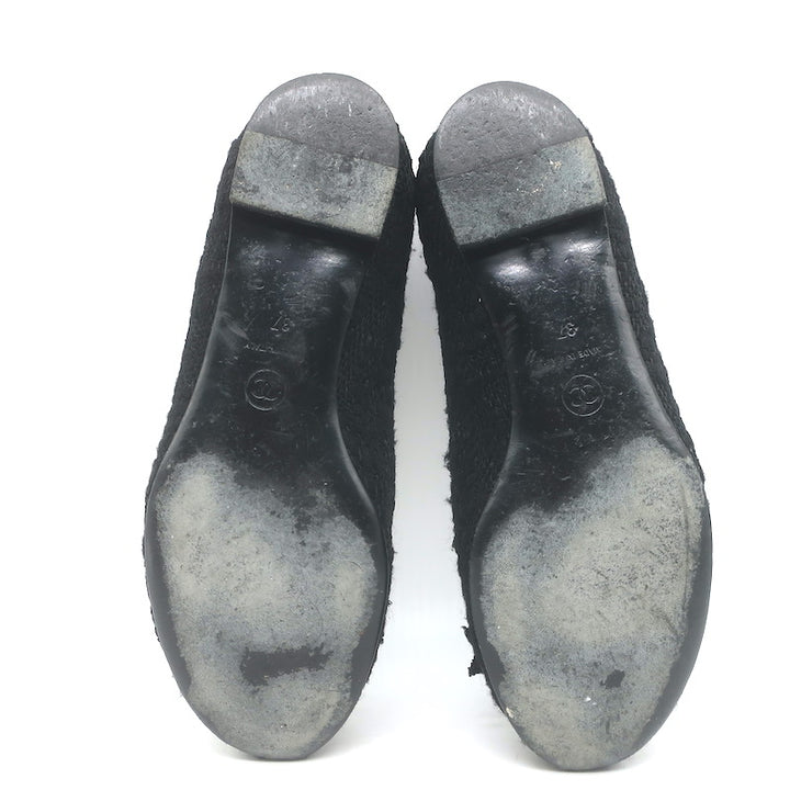 Chanel Tweed CC Bow Ballet Flats Black Size 37