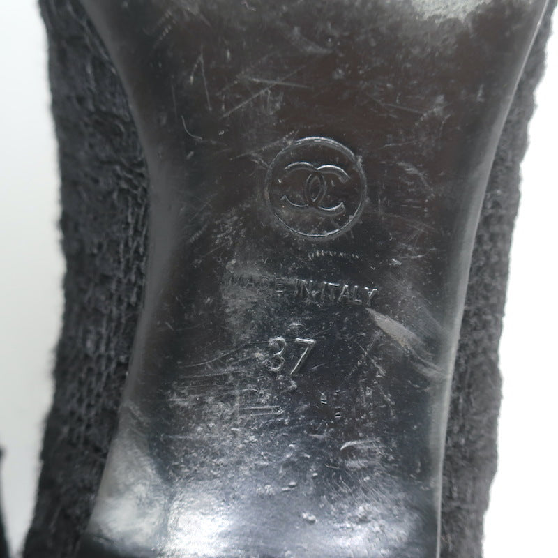 Chanel Tweed CC Bow Ballet Flats Black Size 37