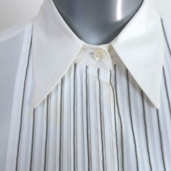 Brunello Cucinelli Monili-Trim Midi Shirtdress White Poplin Size Extra Small