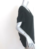 Vince Ruched Shoulder Blouse Black Stretch Silk Size Medium Short Sleeve Top