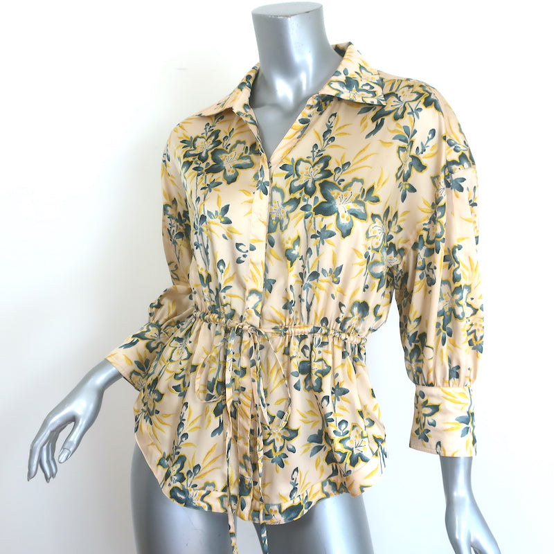 Cinq a Sept Raelynn drawstring blouse, yellow floral print, authentic pre-owned luxury piece
