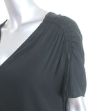 Vince Ruched Shoulder Blouse Black Stretch Silk Size Medium Short Sleeve Top