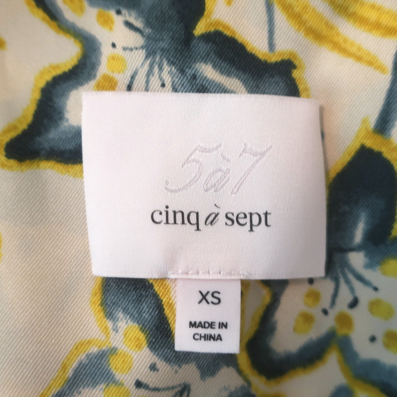Cinq a Sept Raelynn drawstring blouse, yellow floral print, authentic pre-owned luxury piece, size XS
