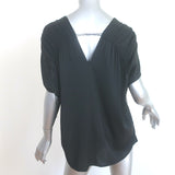 Vince Ruched Shoulder Blouse Black Stretch Silk Size Medium Short Sleeve Top