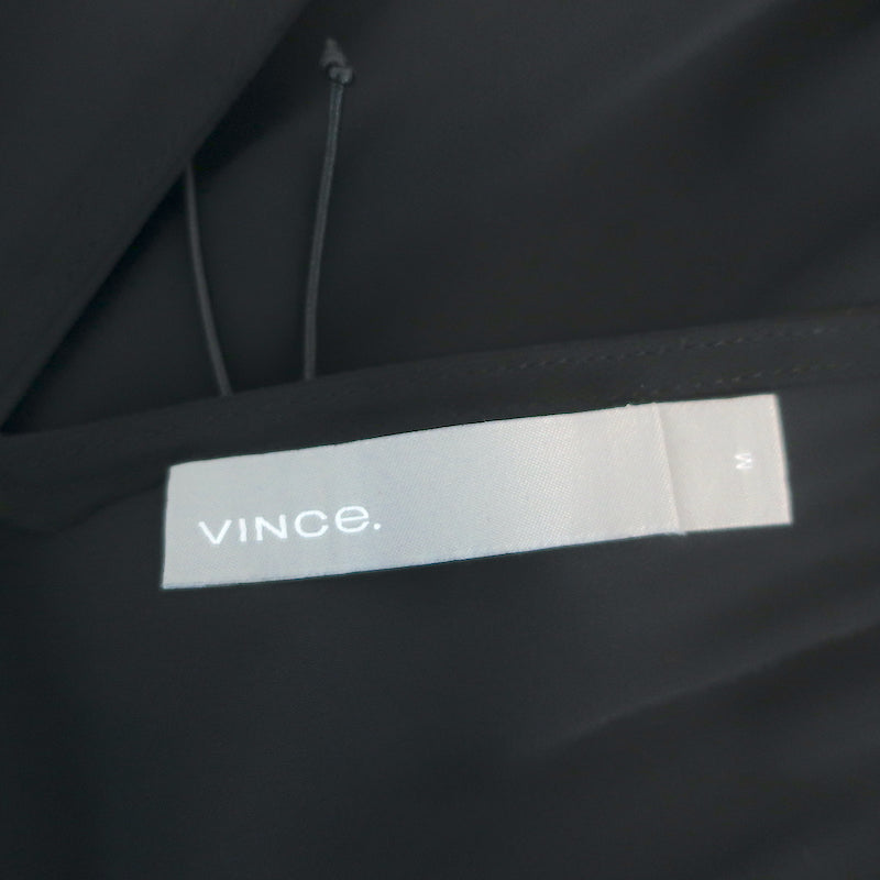Vince Ruched Shoulder Blouse Black Stretch Silk Size Medium Short Sleeve Top