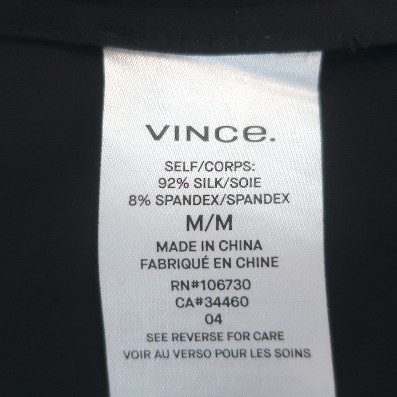 Vince Ruched Shoulder Blouse Black Stretch Silk Size Medium Short Sleeve Top