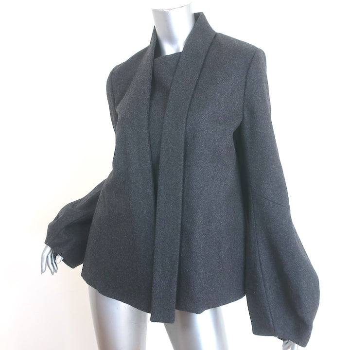 Marni Neck-Tie Bell Sleeve Jacket Charcoal Wool Felt Size 44