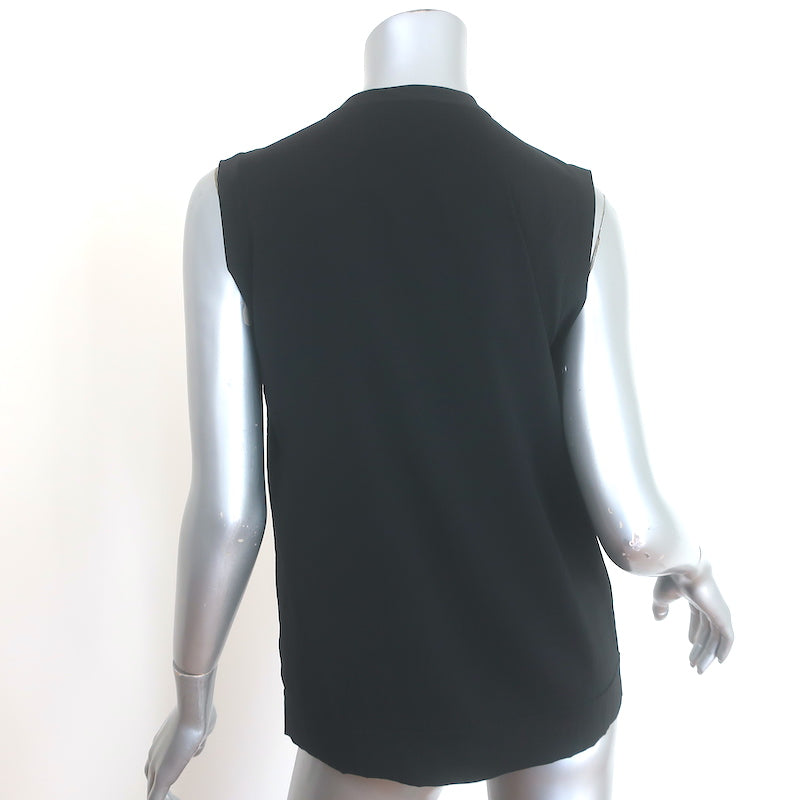 Brunello Cucinelli Monili-Trim Frayed Pocket Tank Top Black Silk Size Small