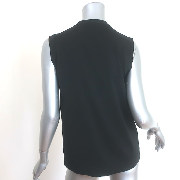 Brunello Cucinelli Monili-Trim Frayed Pocket Tank Top Black Silk Size Small