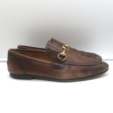 Gucci Jordaan Horsebit Loafers Brown Burnished Leather Size 10