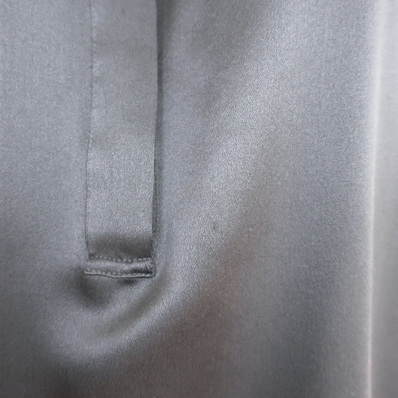 Vince Shirred Neck Top Charcoal Silk Satin Size Medium Short Sleeve Blouse