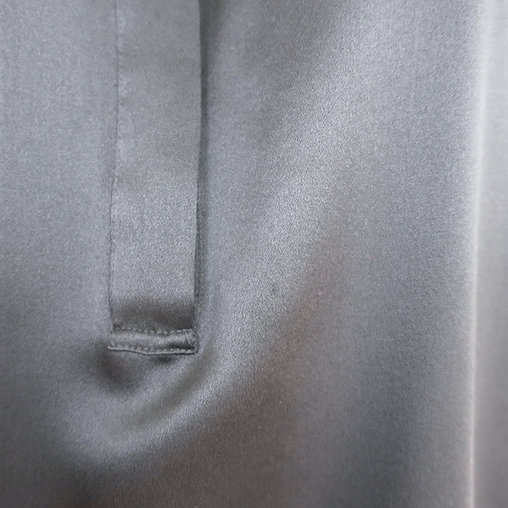 Vince Shirred Neck Top Charcoal Silk Satin Size Medium Short Sleeve Blouse