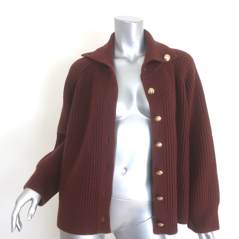 Nili Lotan Deryl Cashmere Cardigan Dark Rust Ribbed Knit Size Small