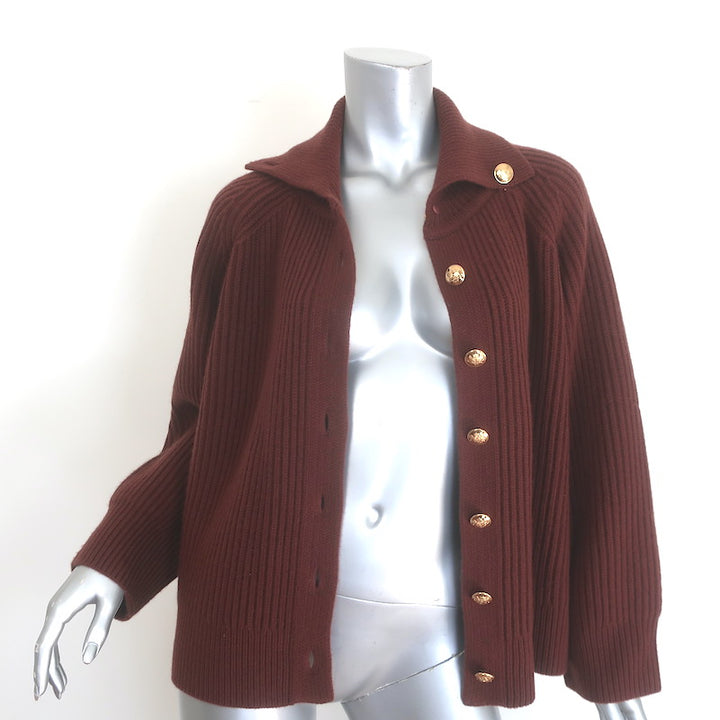 Nili Lotan Deryl Cashmere Cardigan Dark Rust Ribbed Knit Size Small