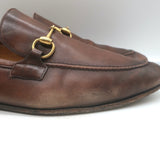 Gucci Jordaan Horsebit Loafers Brown Burnished Leather Size 10