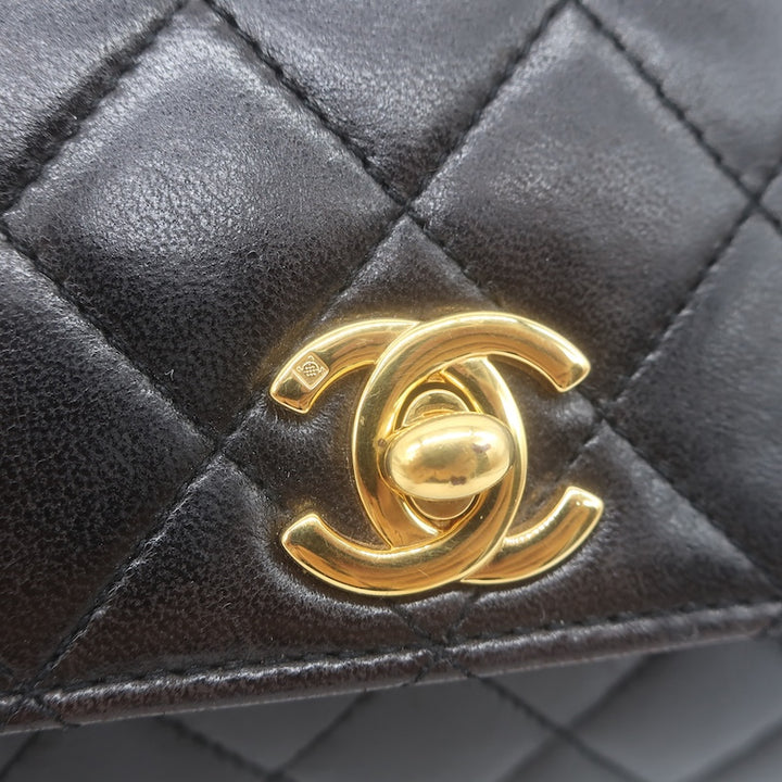 Vintage 1997 Chanel CC Turn-Lock Top Handle Quilted Flap Bag Black Leather